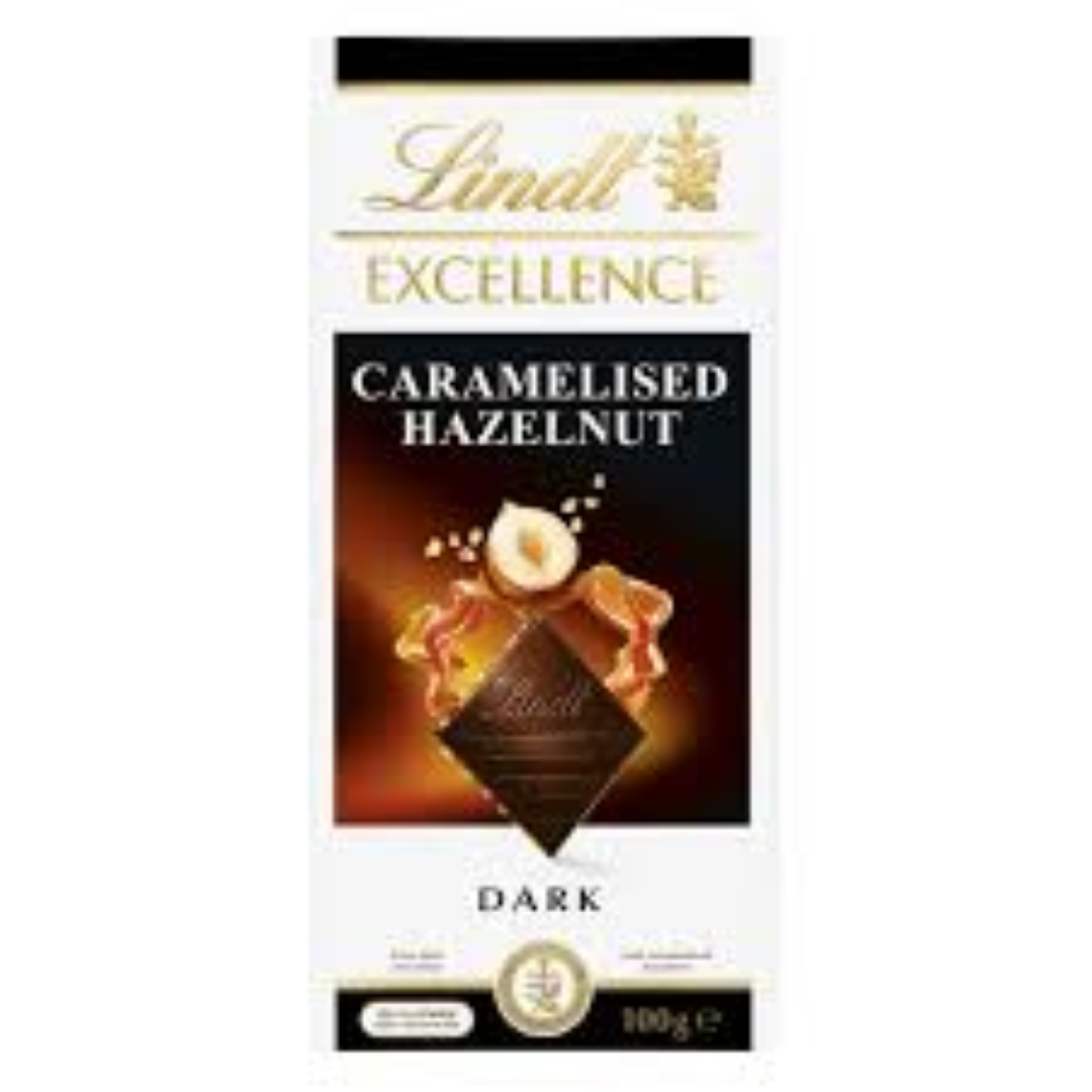 LINDT EXCE. CARAMELISED HAZELNUT DARK 100G